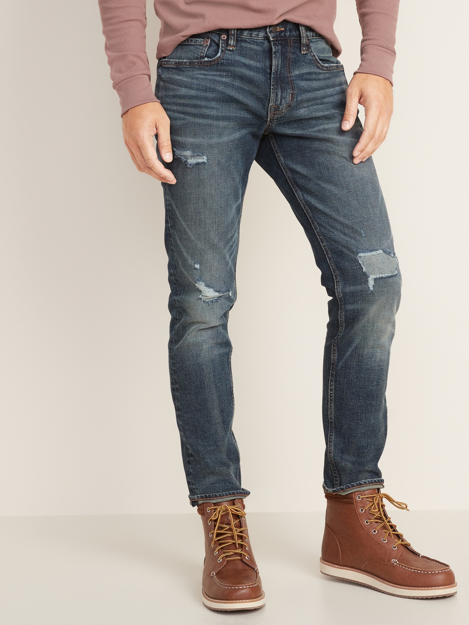 slim tapered distressed jeans