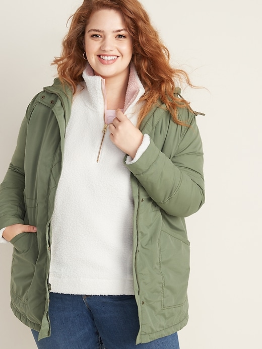Image number 1 showing, Water-Resistant Plus-Size Hooded Sherpa-Lined Parka