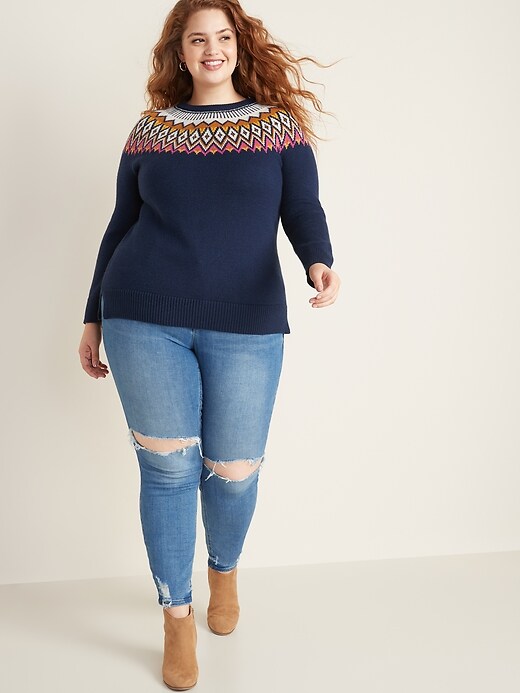 Image number 3 showing, Plus-Size Fair Isle Crew-Neck Sweater