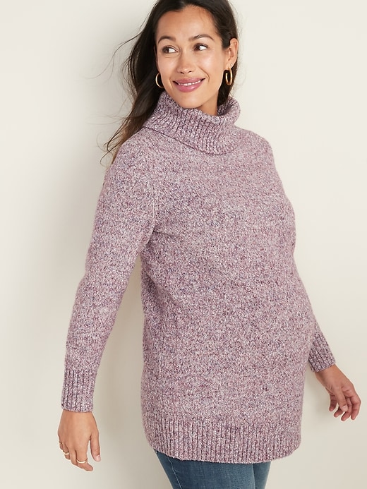 Image number 1 showing, Maternity Turtleneck Tunic Sweater
