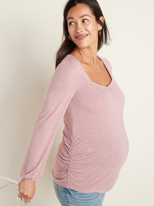 Image number 4 showing, Maternity Blouson-Sleeve Square-Neck Sparkle Top