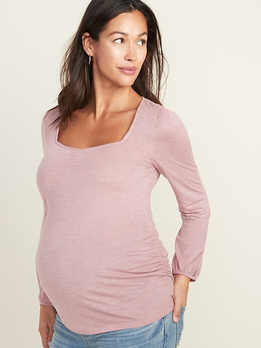 Image number 1 showing, Maternity Blouson-Sleeve Square-Neck Sparkle Top