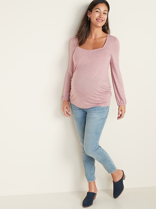 Image number 3 showing, Maternity Blouson-Sleeve Square-Neck Sparkle Top