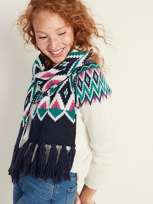View large product image 1 of 2. Fair Isle Sweater-Knit Scarf for Women