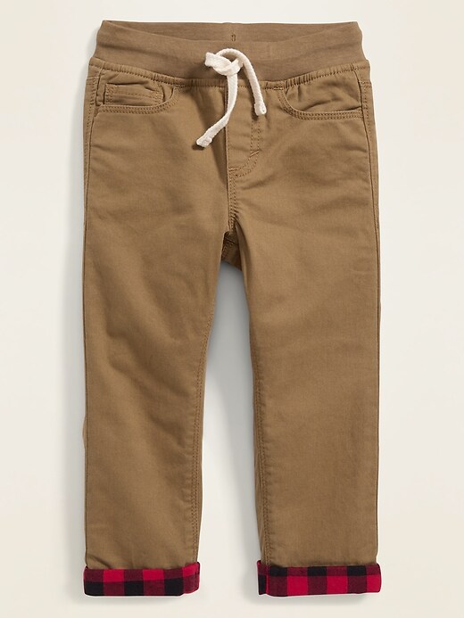 View large product image 1 of 1. Flannel-Lined Built-In Flex Twill Pull-On Pants for Toddler Boys