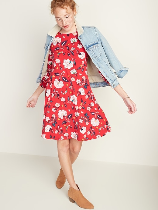 Long-Sleeve Jersey-Knit Swing Dress for Women | Old Navy