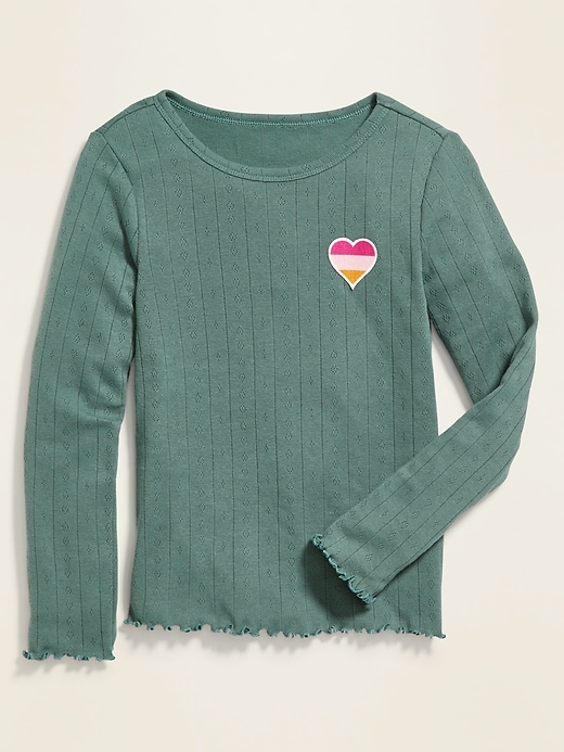 View large product image 1 of 1. Pointelle Patch-Graphic Long-Sleeve Tee for Girls