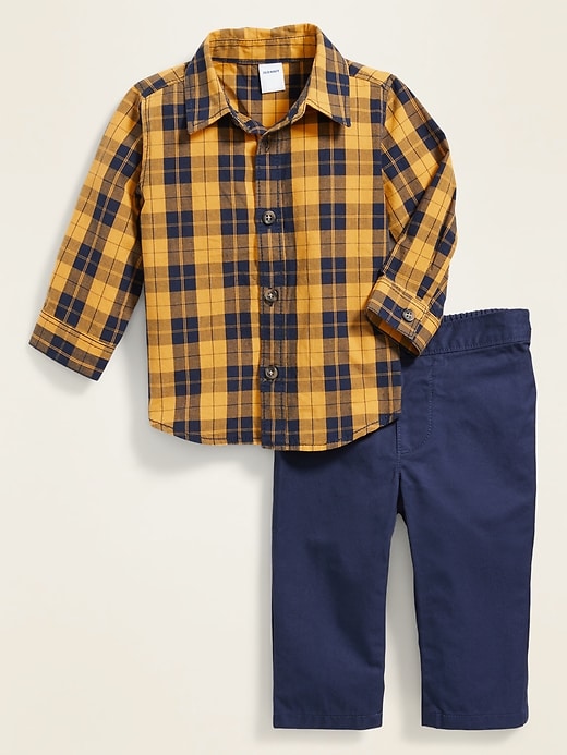 View large product image 1 of 1. Plaid Poplin Shirt and Twill Pants Set for Baby