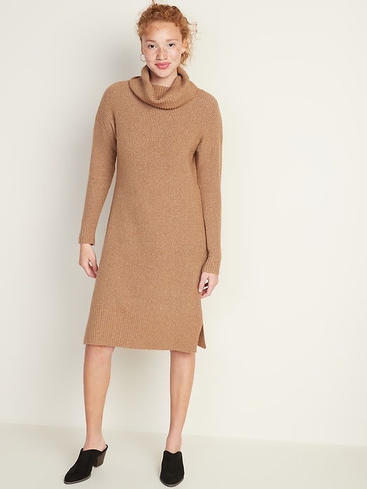 Image number 1 showing, Shaker-Stitch Turtleneck Sweater Dress for Women