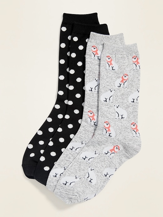 View large product image 1 of 1. 2-Pack Plush Printed Crew Socks for Women
