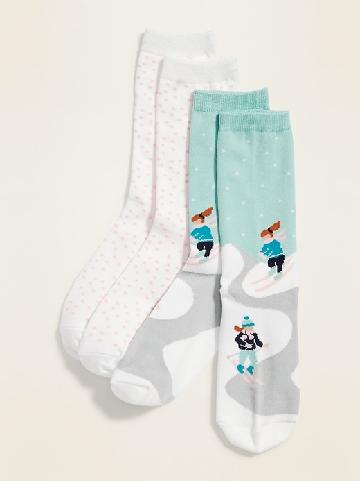 View large product image 1 of 1. 2-Pack Plush Printed Crew Socks for Women