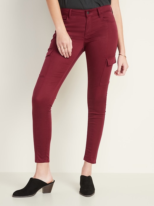 Image number 1 showing, Mid-Rise Sateen Rockstar Super Skinny Cargo Pants for Women