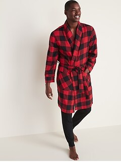 Plaid Flannel Tie-Belt Robe for Men