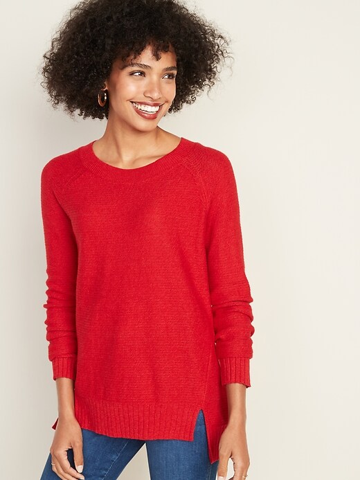 View large product image 1 of 1. Textured-Stitch Boat-Neck Tunic Sweater for Women