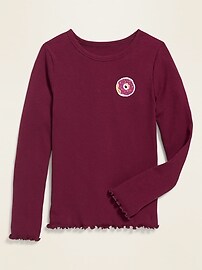 View large product image 3 of 3. Rib-Knit Patch-Graphic Lettuce-Edge Tee for Girls