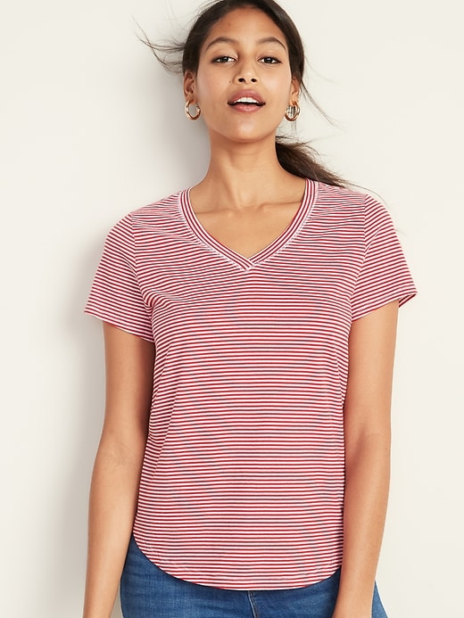 Image number 1 showing, EveryWear Striped V-Neck Tee for Women