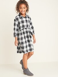 View large product image 4 of 4. Waist-Defined Plaid Flannel Shirt Dress for Girls