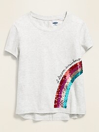 View large product image 4 of 4. Flippy-Sequin Graphic Split-Back Tee for Girls