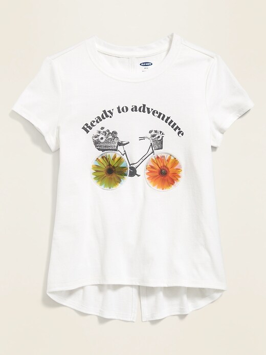 View large product image 1 of 2. Visual-Effects Graphic Split-Back Tee for Girls