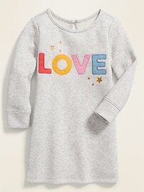 View large product image 3 of 3. "Love" Graphic Fleece-Knit Shift Dress for Toddler Girls
