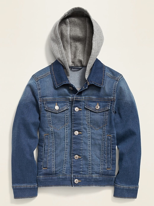 View large product image 1 of 3. Built-In Flex Fleece-Hood Jean Jacket For Boys