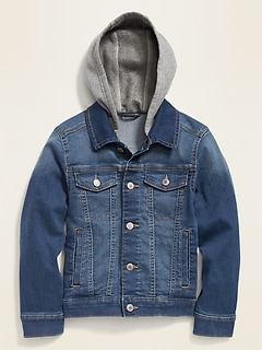 jean jacket with built in hoodie