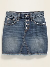 View large product image 3 of 3. High-Waisted Button-Fly Frayed-Hem Jean Skirt for Girls