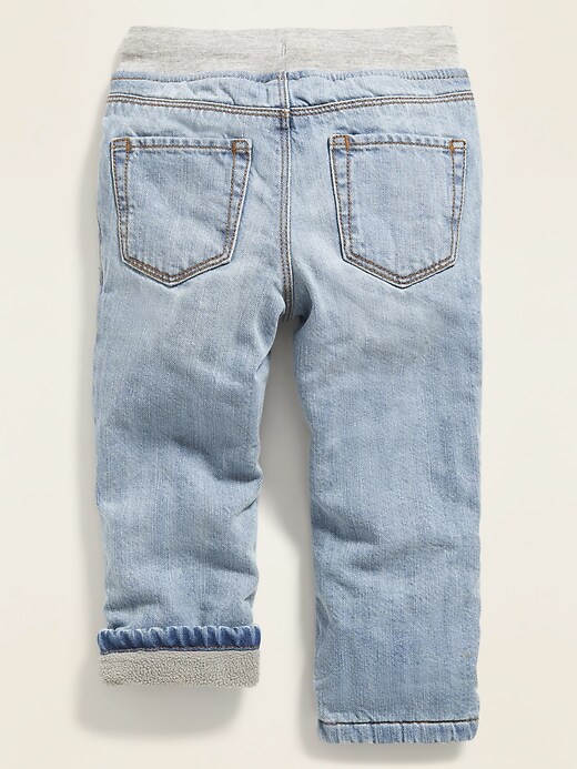 View large product image 2 of 2. Micro Performance Fleece-Lined Functional-Drawstring Jeans for Toddler Boys