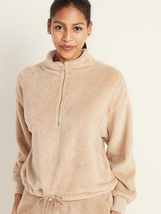 View large product image 1 of 1. Mock-Neck Plush-Knit 1/2-Zip Pullover for Women
