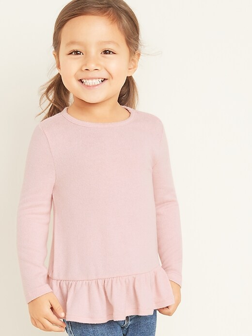 View large product image 1 of 1. Plush-Knit Peplum-Hem Top for Toddler Girls