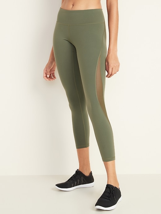 View large product image 1 of 3. Mid-Rise Elevate 7/8-Length Mesh-Panel Compression Leggings for Women
