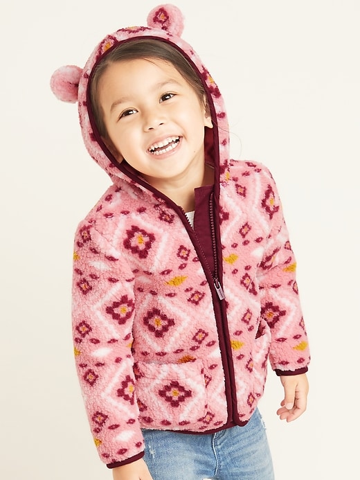 View large product image 1 of 4. Patterned Sherpa Bear Zip Hoodie for Toddler Girls
