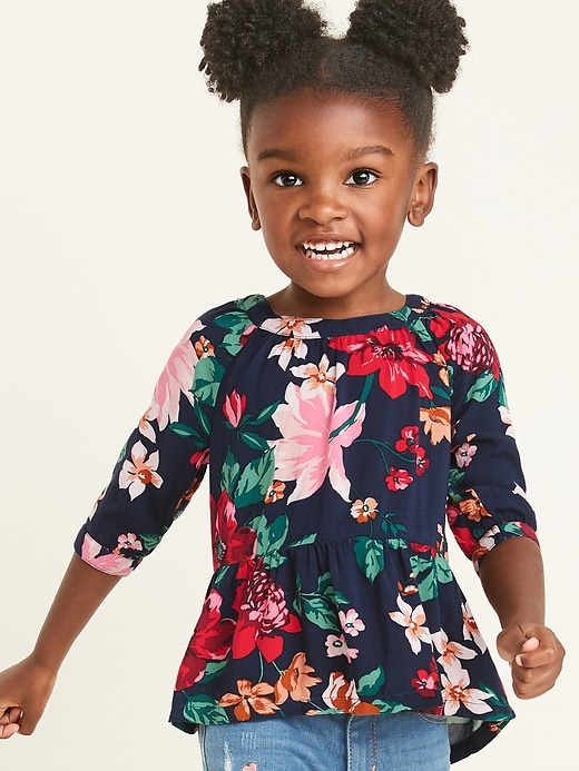 View large product image 1 of 4. Floral-Print Peplum-Hem Tunic for Toddler Girls