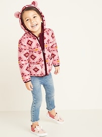 View large product image 3 of 4. Patterned Sherpa Bear Zip Hoodie for Toddler Girls