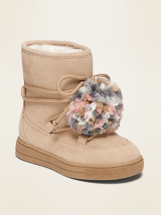 View large product image 1 of 4. Faux-Suede Pom-Pom Boots for Toddler Girls