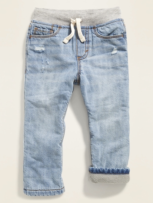 View large product image 1 of 2. Micro Performance Fleece-Lined Functional-Drawstring Jeans for Toddler Boys