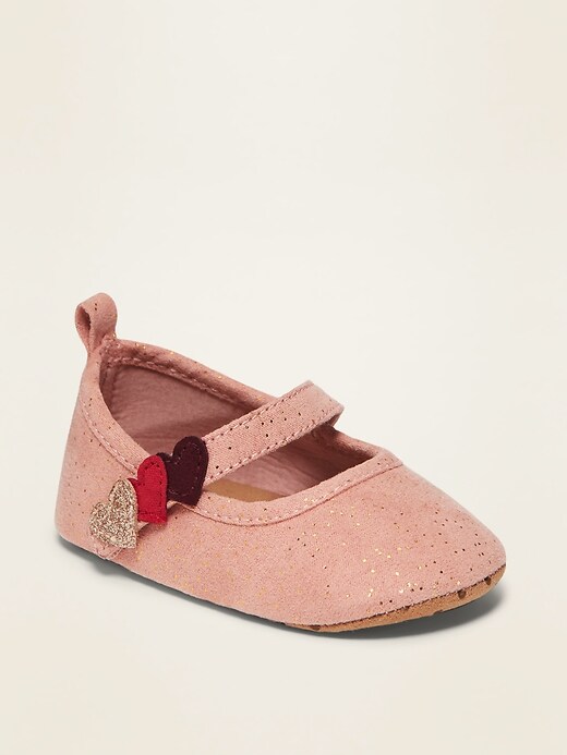 View large product image 1 of 4. Faux-Suede Heart-Strap Ballet Flats for Baby