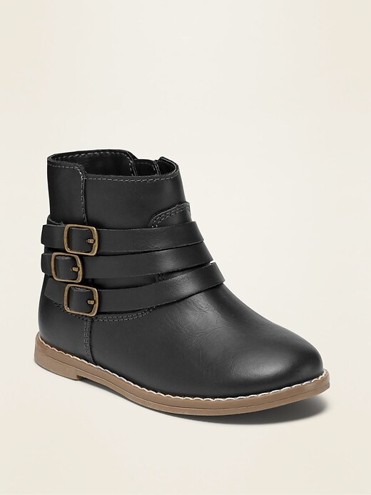 View large product image 1 of 1. Faux-Leather Buckled-Strap Boots for Toddler Girls