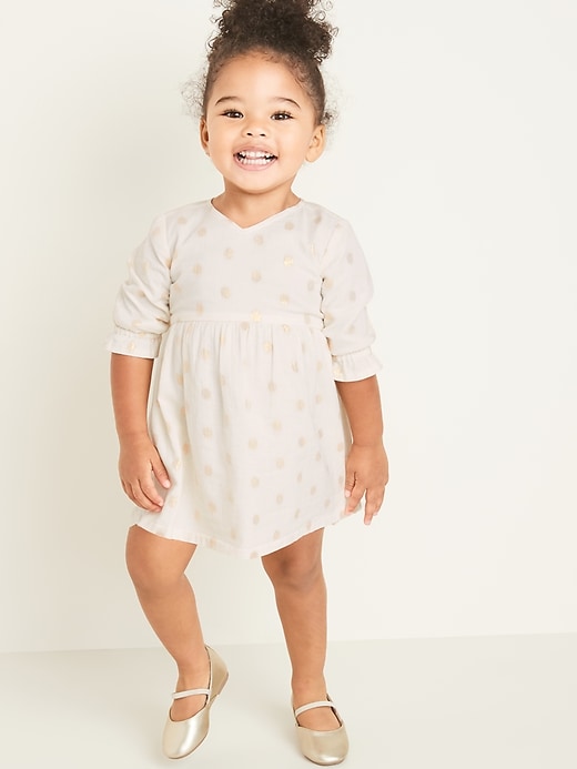 View large product image 1 of 3. Metallic Clip-Dot 3/4-Sleeve Dress for Toddler Girls