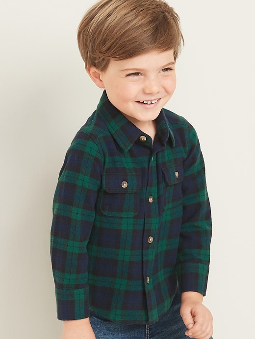 View large product image 1 of 4. Plaid Flannel Double-Pocket Shirt for Toddler Boys