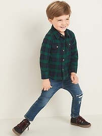 View large product image 3 of 4. Plaid Flannel Double-Pocket Shirt for Toddler Boys