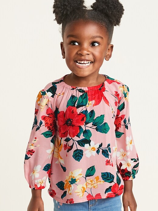 View large product image 1 of 4. Floral-Print Swing Blouse for Toddler Girls