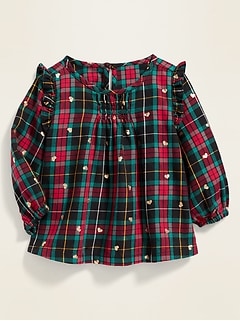 Ruffled Metallic-Plaid Top for Baby