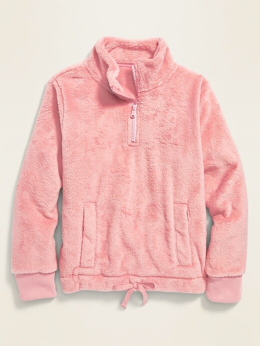 View large product image 1 of 1. Faux-Fur 1/4-Zip Cinched-Hem Pullover for Girls