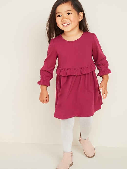 View large product image 1 of 4. Ruffled Fit & Flare Brushed Jersey Dress for Toddler Girls