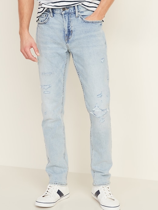 View large product image 1 of 2. Slim Built-In Flex Distressed Light-Wash Jeans
