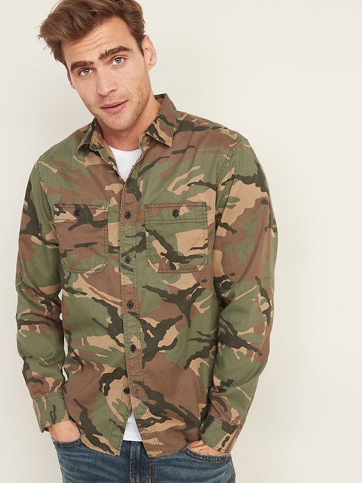 Image number 1 showing, Regular-Fit Camo Twill Workwear Shirt