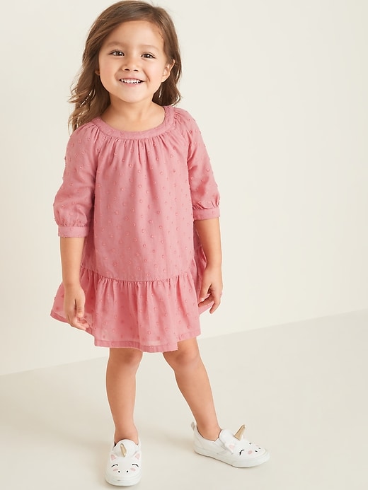 View large product image 1 of 3. Clip-Dot Crepe Tiered-Hem Swing Dress for Toddler Girls