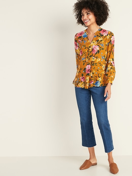 Image number 3 showing, Relaxed Split-Neck Floral Top for Women