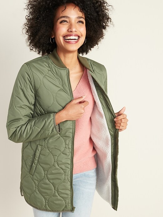 Image number 1 showing, Water-Resistant Sherpa-Lined Quilted Jacket for Women